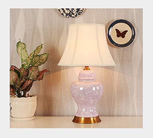 Lampara de mesa Lampara Escritorio Jane European Copper Bedroom Ceramic Pearl Glaze Lámpara de Noche Decorativa (Color : B)