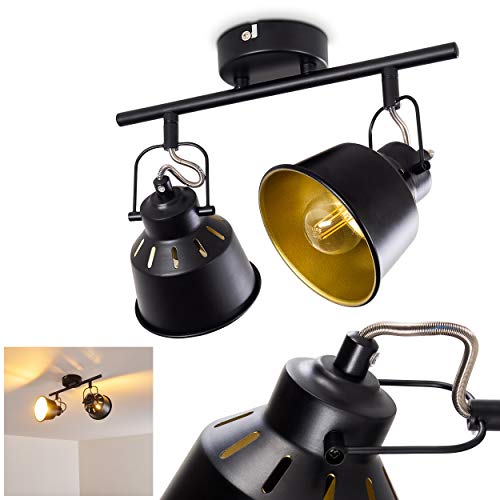 Lámpara de techo Safari, de metal en negro/oro, 2 x E14, máx 40 vatios, regulable en diseño retro/vintage, adecuada para bombillas LED, ideal para salón