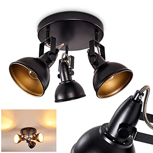 Lámpara de techo Tina, de metal en negro/oro, 3 x E14, máx 40 vatios, regulable, diseño retro/vintage, adecuado para bombillas LED, ideal para cocina y pasillos