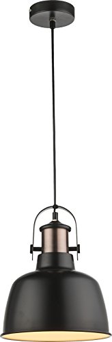 Lámpara de techo vintage de 1 foco, lámpara de techo colgante de metal negro (lámpara de techo industrial, lámpara de cocina, 23 cm, altura 120 cm, cable negro) Lámpara de techo vintage de 1 foco, lámpara de techo colgante de metal negro (lámpara de techo industrial, lámpara de cocina, 23 cm, altura 120 cm, cable negro)