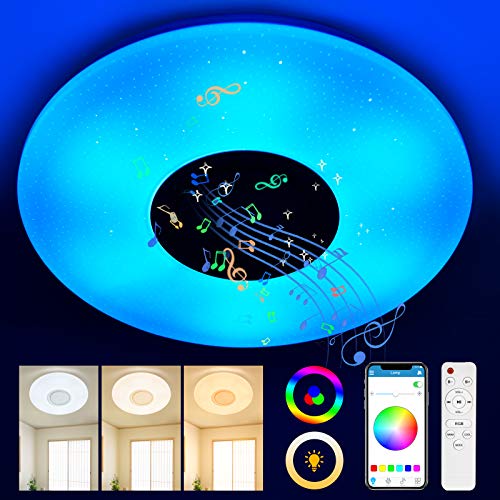 Lámpara LED de Techo Regulable con Altavoz Bluetooth, OneV TF 24W RGB LED de Techo para Música,1680LM Luces Lámpara Plafón de Techo LE,APP+Mando a Distanci para Baño,Fiesta de Navidad,Habitación (24W) Lámpara LED de Techo Regulable con Altavoz Bluetooth, OneV TF 24W RGB LED de Techo para Música,1680LM Luces Lámpara Plafón de Techo LE,APP+Mando a Distanci para Baño,Fiesta de Navidad,Habitación (24W)