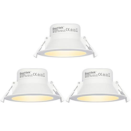 Lamparas Plafones Focos LED Empotrables de Techo Downlights LED 10W Luz Calida 3000K IP44 AC100~240V Agujero del Techo Ø90-105mm Pack de 3 de Enuotek