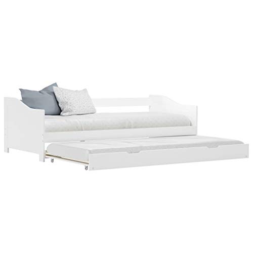 Lasamot Sofá Cama Individual con armazón de Cama Nido para Ahorrar Espacio para habitación de niños, armazón de sofá Cama extraíble con Ruedas(sin colchón), Madera de Pino, 90x200cm,Blanco