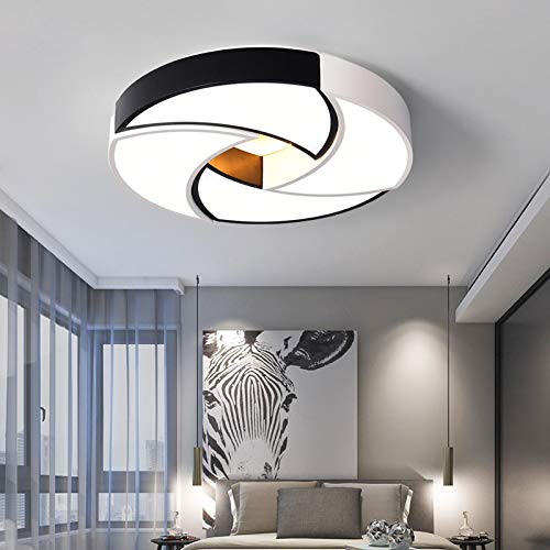 Led Lámpara De Techo,Plafon De Techo Salon,Dormitorio Comedor Cocina,Iluminación Circular Individual En Blanco Y Negro, Regulable, Con Mando A Distancia, Estilo Dos 60Cm