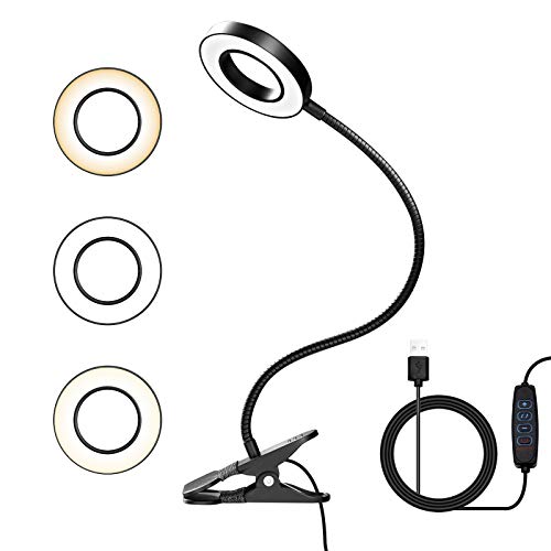 LED Lámpara Lectura con Flexo Pinza,8W Luz Lectura 3 Modos Cuidado Ocular y Brillo Ajustable,360° Flexible con USB Regulable Lampara para Libro,Estudio y Trabajo[Clase de eficiencia energética A++]