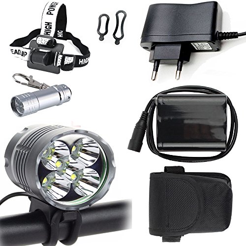 LED Luz Linterna LáMPARA TORCH 5x CREE XM-L T6 /CREE 5X 6000 lúmenes LED de bicicleta /bici lámpara Luz LED frontal para manillar de bicicleta bicicletas (5 focos, 3 modos) con batería