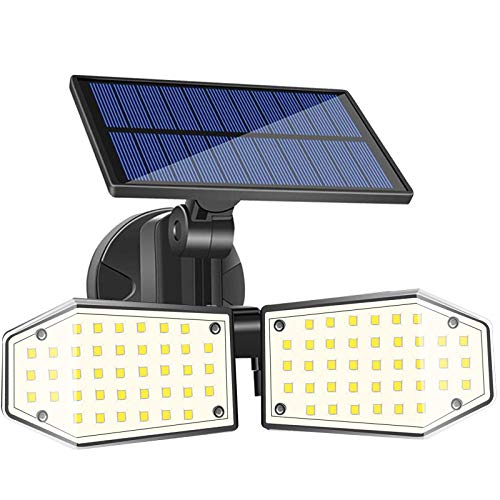 LED Luz Solar Exterior, 78 LED Doble Cabeza Solar de Seguridad Foco con Sensor de Movimiento IP65 Impermeable 360 ° Ajustable Lámpara Solar para Puerta Yarda Jardín Garaje