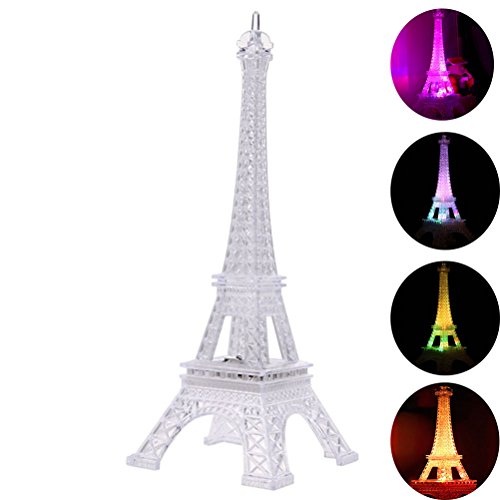 LEDMOMO Luz colorida de la noche de la torre Eiffel, 7 colores LED Lámpara Regalo de la decoración de acrílico del estilo de la moda de París, 9.8inch