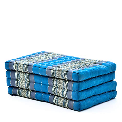 Leewadee futón Plegable Standard – Colchoneta para Doblar de kapok orgánico Hecha a Mano, colchón de Invitados para el Suelo, 200 x 80 cm, Azul Claro