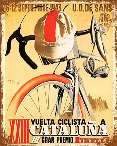 Letrero de metal de estilo retro de Cataluna España Cycle Racer Ciclista Bicicleta Vintage Bar Cocina Cueva Café Shop Decoración de pared (20 x 30 cm)