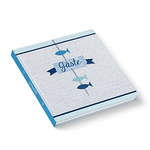 Libro de visitas con 3 peces azules (tapa dura de 21 x 21 cm, páginas en blanco), perfecto para bautizos, bodas y para cualquier fiesta marítima.