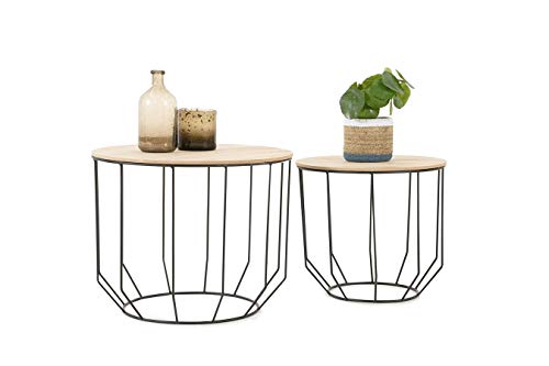 LIFA LIVING Mesita de Centro Redonda con Jaula, Juego de 2 mesitas de café con Tapa, Madera y Metal, Salón, Comedor, Sala de Estar, Dormitorio, 50 x Ø 40 cm y 40 x Ø 36 cm, Color Negro LIFA LIVING Mesita de Centro Redonda con Jaula, Juego de 2 mesitas de café con Tapa, Madera y Metal, Salón, Comedor, Sala de Estar, Dormitorio, 50 x Ø 40 cm y 40 x Ø 36 cm, Color Negro