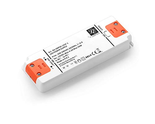 LIGHTEU, fuente de alimentación del transformador LED - 50W, 12V DC, 4A - Voltaje constante para las luces de tira del LED y las bombillas del LED G4, MR11, MR16