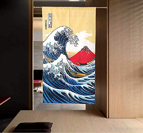 LIGICKY Cortina japonesa Noren Ukiyoe Hokusai The Great Wave off Kanagawa Mount Fuji Tapiz para colgar la puerta para decoración del hogar, 85 x 149 cm