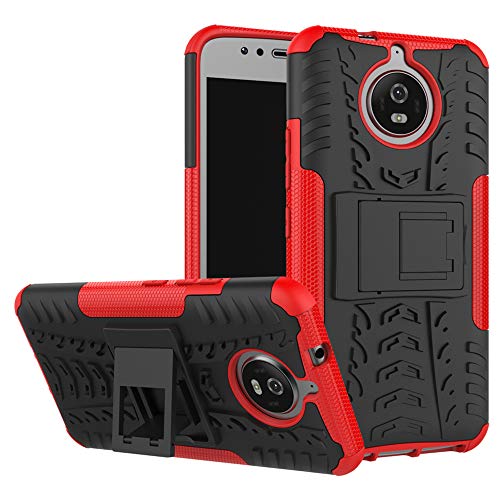 LiuShan Moto G5S Funda, Heavy Duty Silicona Híbrida Rugged Armor Soporte Cáscara de Cubierta Protectora de Doble Capa Caso para Motorola Moto G5S Smartphone,Rojo