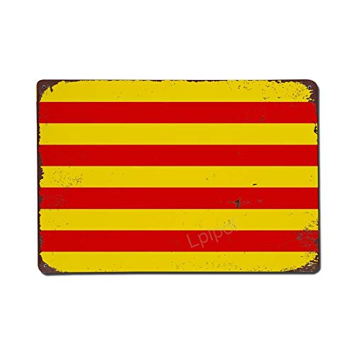 Lplpol Bandera de Cataluña Vintage Metal Signo Retro Bandera Nacional Cartel decorativo de Aluminio para Garaje, Hogar Bar Oficina, SDS104, aluminio, Color 11, 12"x18"