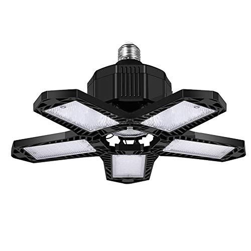 Luces de garaje LED de 80 W deformables de cinco hojas de techo blanco frío 6000-6500 K con 5 paneles ajustables 0-90 ° luces de garaje para granero, taller, sala de estar, sótano Luces de garaje LED de 80 W deformables de cinco hojas de techo blanco frío 6000-6500 K con 5 paneles ajustables 0-90 ° luces de garaje para granero, taller, sala de estar, sótano
