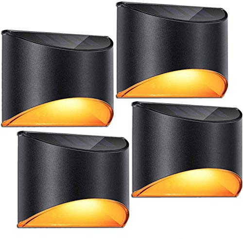 Luz Solar Exterior Jardín Decoracion LED Lámpara Solar Luces Calida Solares Resistente al Agua Focos Blanco Cálido Solares Potentes para Pared Garaje Camino - 4 Pack