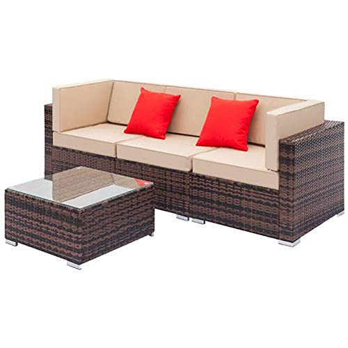 LZZJ Sistema de sofá de Tejido Totalmente amueblado con sofás de Esquina de 2 Piezas y 1pcs Sofás Individuales y 1 Piezas Mesa de Centro de Mesa de café Muebles Exteriores