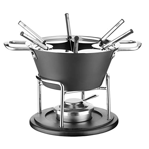 Mäser 931249 – Juego de fondue (10 piezas, antiadherente Fondue con protección contra salpicaduras, y fondue gablen para 6 personas, color negro