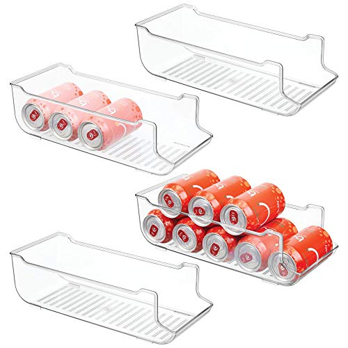mDesign Juego de 4 cajas de almacenaje para frigorífico y armarios de cocina – Contenedores de plástico con capacidad para 9 latas – Práctico organizador de nevera – transparente