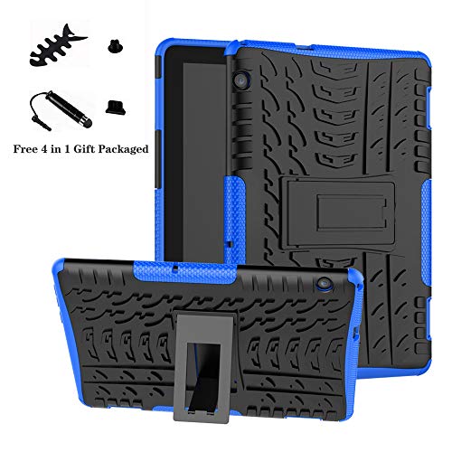 MediaPad T5 Funda,LiuShan Heavy Duty Silicona Híbrida Rugged Armor Soporte Cáscara de Cubierta Protectora de Doble Capa Caso para 10.0" Huawei MediaPad T5 10-Inch 2018 Tablet,Azul