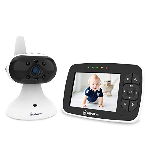 MiniBoss Vigilabebés Bebé Monitor Vídeo Cámara con 3.5" LCD Monitor de Bebé de Inalámbrico para Visión Nocturna Monitoreo de Temperatura Despertador