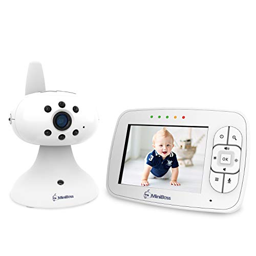 MiniBoss Vigilabebés Bebé Monitor Vídeo Cámara con 3.5" LCD Monitor de Bebé de Inalámbrico para Visión Nocturna Monitoreo de Temperatura Despertador