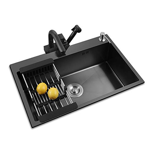 MNBV Fregadero de Acero Inoxidable 304, Dispositivo Negro para Lavar Platos de Cocina con Canasta de Drenaje del Grifo, Drenaje más rápido y fácil de Limpiar Paquete E-50 & Times; 40cm (19.7 in &