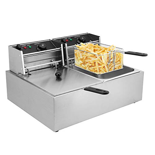 Moracle Freidora Eléctrica de 5000 W Capacidad Profesional Sartén de 12 litros Sartén para Patatas Fritas con Dos Cubas y Temporizador