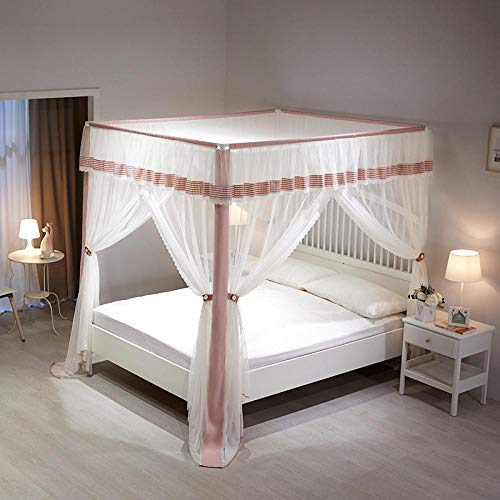 Mosquitera de estilo chino 1.8m cama hogar palacio piso tres puertas patrón de puerta-Polvo de cereza de marzo (polvo ligero)_Cama de 1.8 * 2.2 m