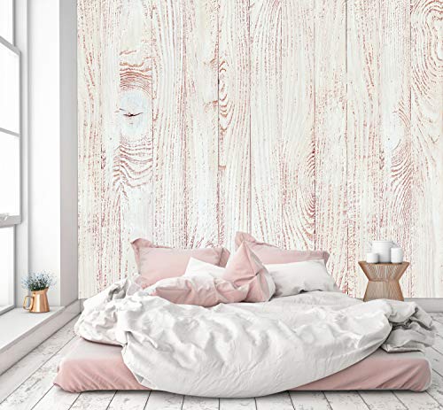 murimage Papel Pintado Óptica de Madera Blanca 274 x 254 cm Incluye Pegamento Fotomurales Vintage Shabby Chic 3D escandinavo Tableros Foto Mural Pared