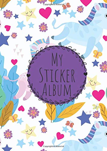 My Sticker Album: Design: Cute Unicorns with Stars, Flowers and hearts  DIN A4 Format with 40 pages for Girls and Boys | Permanent Sticker Collection Book