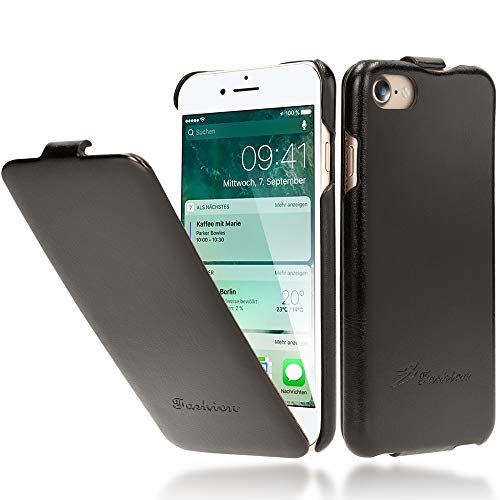 NALIA Funda Flip-Case Compatible con iPhone SE 2020/8 / 7, Carcasa con Tapa Ultra-Fina Dura Book-Cover Verticale, Movil Cubierta Delgado Cuero Sintético Vegan Protectora Bumper, Color:Negro