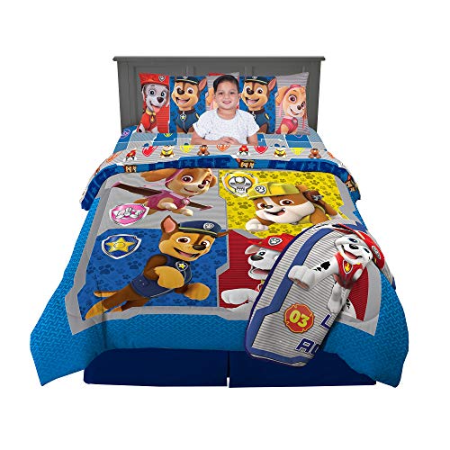 Nickelodeon Paw Patrol - Juego de Cama para niños, 6 Piezas, tamaño Completo, Incluye Manta de Salto en acción Gris