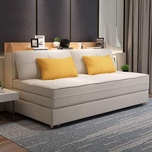 Nuevo Sofá Cama Actualizado, Sofá Futón De Almacenamiento Plegable, Sofá Cama Convertible, Sala De Estar con Luz Nocturna Y Mesa De Café Sofá Extraíble con Sofá Dos Plazas Muebles,Beige,1.5M