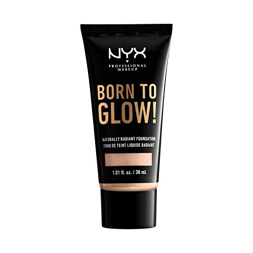 NYX Professional Makeup Base de Maquillaje Born to Glow Radiant Foundation, Acabado Radiante, Cobertura Media Modulable, Fórmula Vegana, Tono: Light Ivory