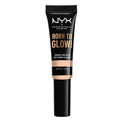 NYX Professional Makeup Corrector de Maquillaje Born to Glow Radiant Concealer, Reduce las Ojeras, Resalta e ilumina tu Mirada, Fórmula Vegana, Tono: Light Ivory