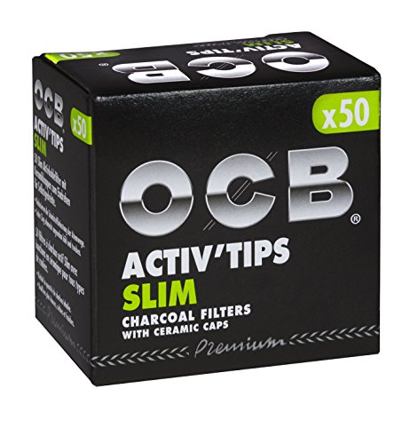 OCB ActivTips Slim-Filtro de carbón Activo con Tapas de cerámica (7 mm, 4 Paquetes de 50 Unidades), Plata, smal