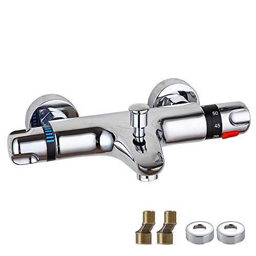 ODOMY Grifo termostático para bañera y ducha montaje en pared Válvula de Alta Calidad Grifo Mixer Bañera Latón Cromado ODOMY Grifo termostático para bañera y ducha montaje en pared Válvula de Alta Calidad Grifo Mixer Bañera Latón Cromado