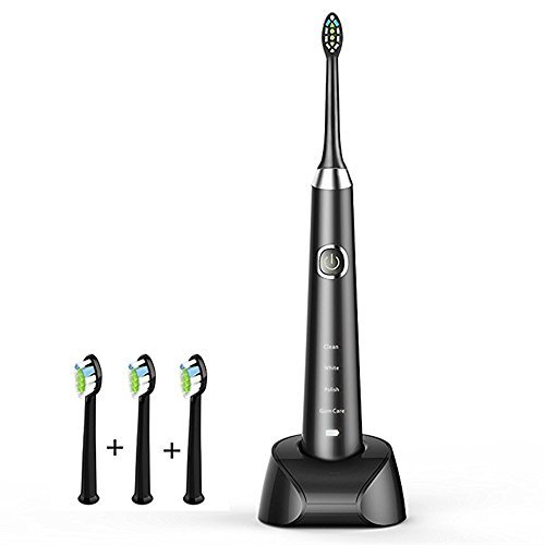 Oral care-JP Electric Toothbrush Pro 1000 Power Waterproof IPX7 Rechargeable Sonic Electric Toothbrush Powered Deep Clean 3 Replacement Heads (Black)
