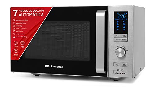 Orbegozo MIG 2528 CO - Microondas grill y convección, 25 L, 6 niveles de potencia, display digital LED, 7 menús preconfigurados, temporizador, programa descongelación, 900-1950 W