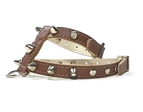 Original Arnés para Perros, Cuero Marrón con Pinchos, Correa y Pulsera Opcional, Piel de Calidad, Hecho a Mano en España , Pequeño, Chihuahua y Cachorro, XXS: Cuello 10-14 cm, Pecho 24-28 cm