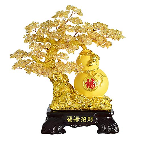 Ornamento de Escritorio Decoración de cristal de estilo de Bonsai-Feng Shui adorna el reloj del cristal natural del árbol del dinero Bonsai for la suerte y la riqueza de Feng Shui suerte Figurita arte