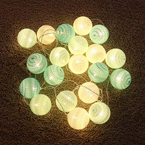 Osaladi - Guirnalda de luces LED de hilo de algodón para decoración de boda, fiestas, dormitorios, cumpleaños, (3 m, 20 luces LED, verde menta)