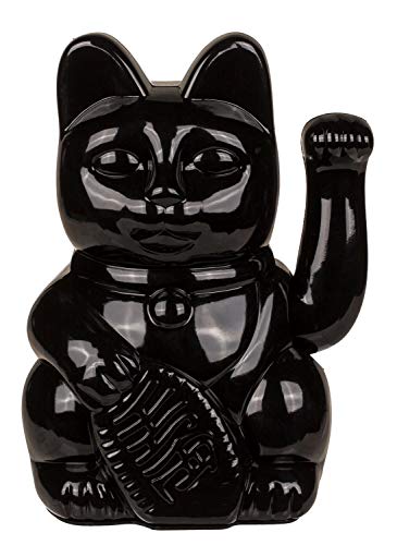 Out of the Blue 57/9820 – Gato de plástico Negro, Aprox. Amuleto de la Suerte Tradicional de Asia, Funciona con Pilas, en Caja de Regalo