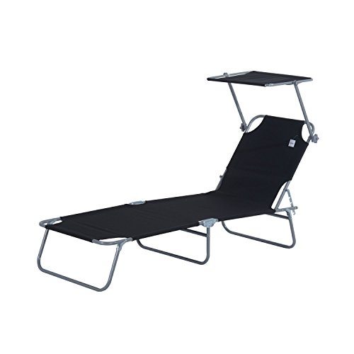 Outsunny Tumbona Inclinable Aluminio Plegable Hamaca Playa Piscina con Parasol Negro