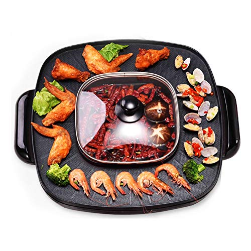 Parrilla eléctrica para barbacoa, olla caliente para interiores y parrilla raclette para barbacoa, 2 en 1 para 8 personas, juego de fondue antiadherente multifunción sin humo, máquina de parrilla con Parrilla eléctrica para barbacoa, olla caliente para interiores y parrilla raclette para barbacoa, 2 en 1 para 8 personas, juego de fondue antiadherente multifunción sin humo, máquina de parrilla con