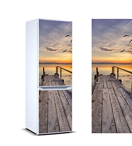 Pegatinas Vinilo para Frigorífico embarcadero Madera Puesta de Sol | Varias Medidas 185x60cm | Adhesivo Resistente y de Fácil Aplicación | Pegatina Adhesiva Decorativa de Diseño Elegante