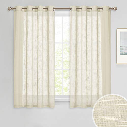 PONY DANCE Cortinas Visillos Modernos -Cortinas Visillos con Ojales para Salón Dormitorio Matrimonio Habitación Juvenil Infantil, A 132 x L 137 CM, 2 Unidades, Beige